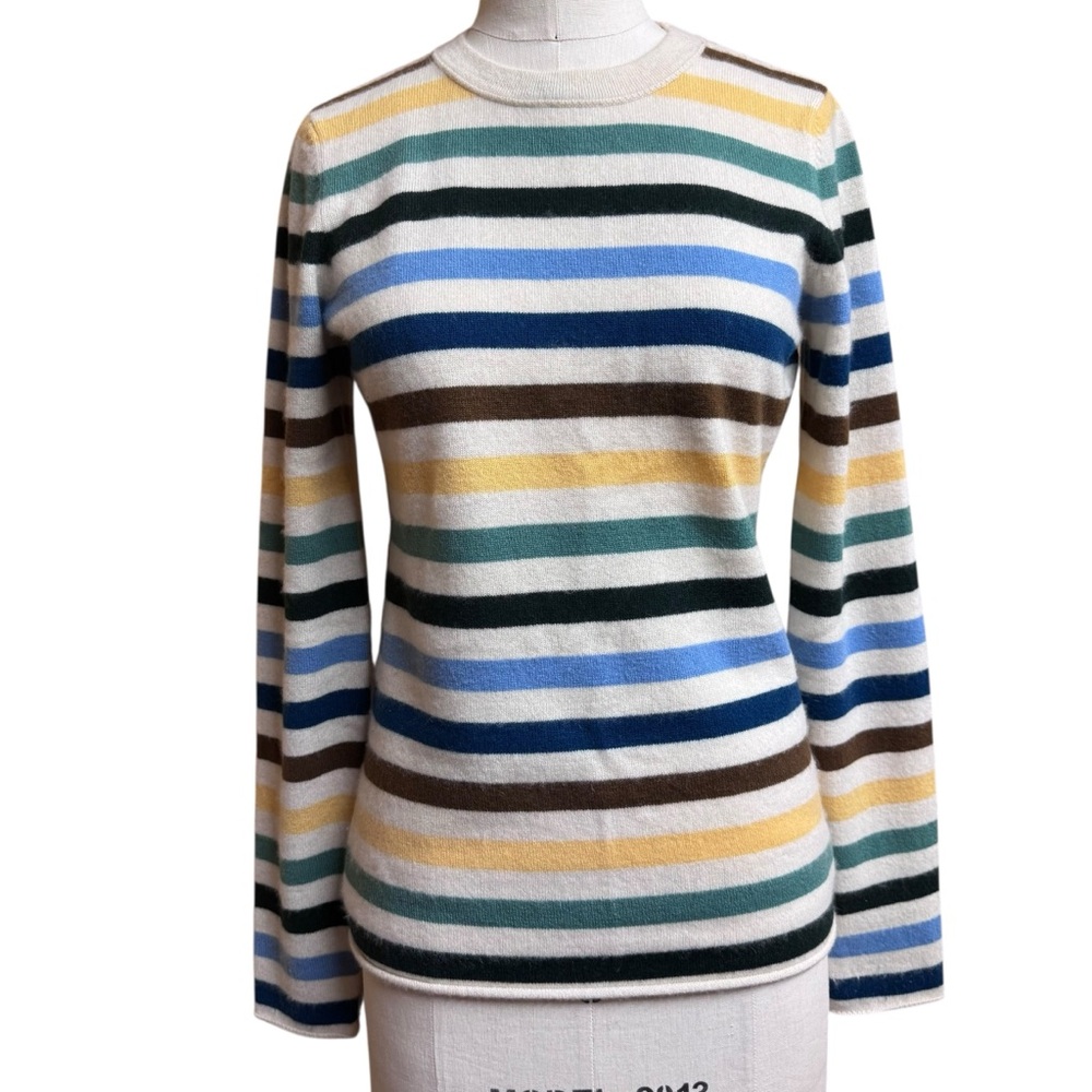 Vince Mixed Striped Cashmere Sweater Crewneck Size L Cozy Preppy - Picture 1 of 13